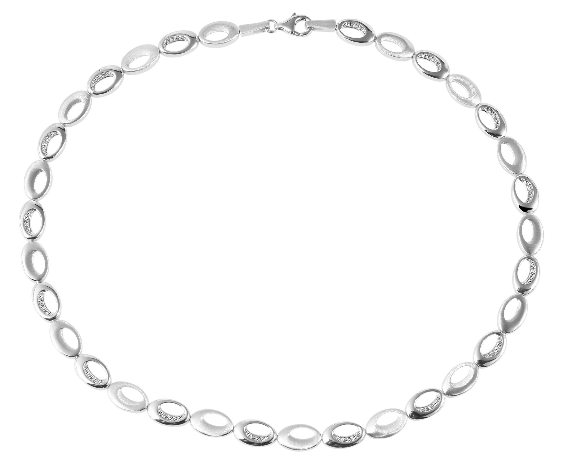 925/- Echt Silber Schmuckkette "Almina", Zirkoniabesatz, matt/polliert, 925/rhodiniert