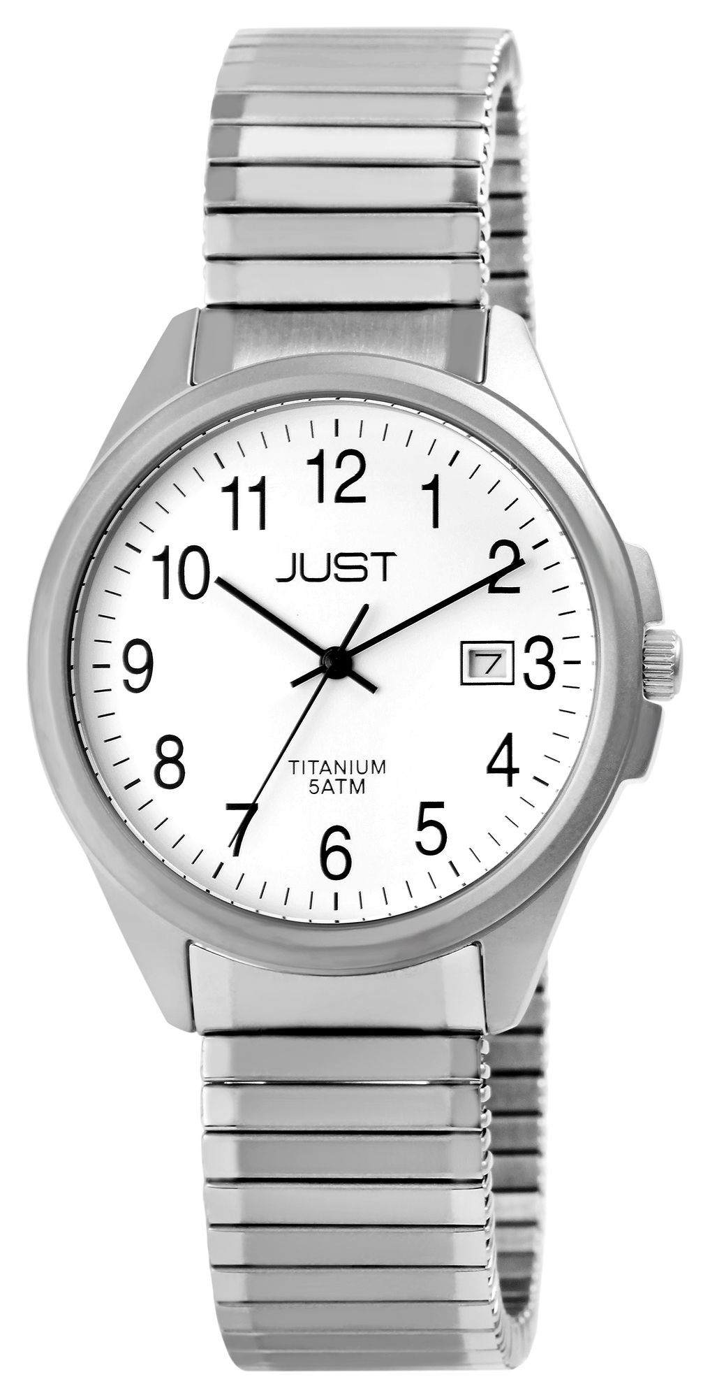 Just Herrenuhr mit Zugarmband, Titan, 5 ATM, weißes ZB