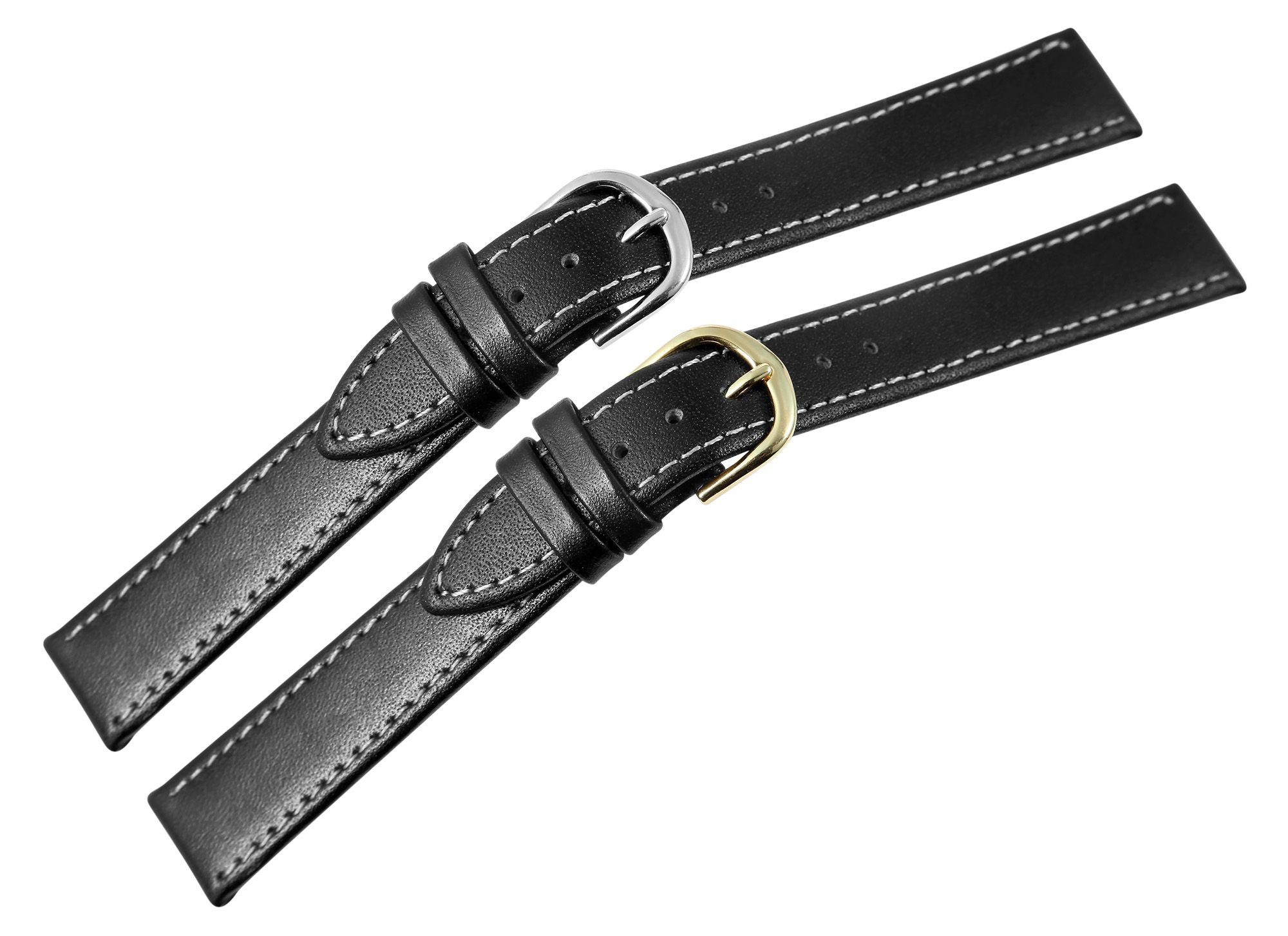 Basis vervangende riem van echt leer, zwart, glad, 16 mm brugbreedte, gesp, VE12