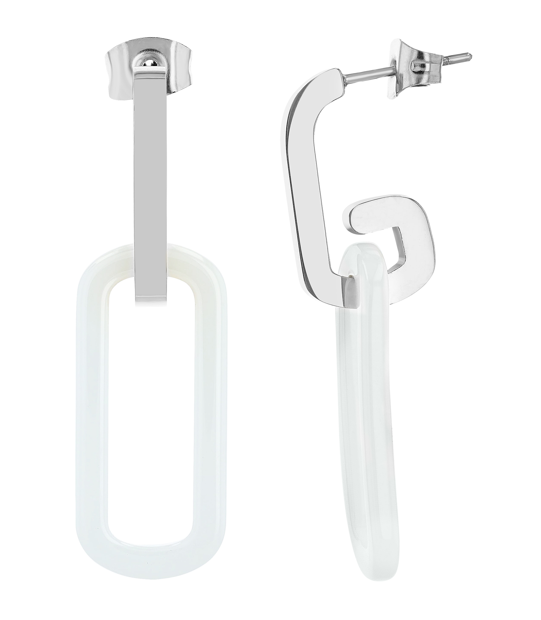 "Romi" Akzent Edelstahl-Keramik Ohrringe, silberfarben/ weiß