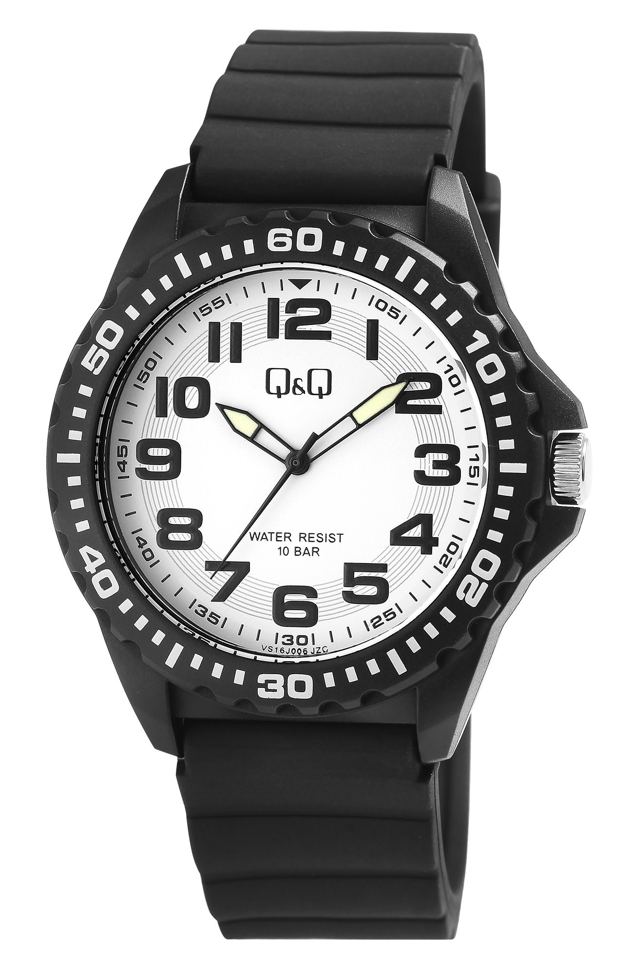 Q&Q Herrenuhr, Resinband, Ø 43 mm, schwarz/ weiß