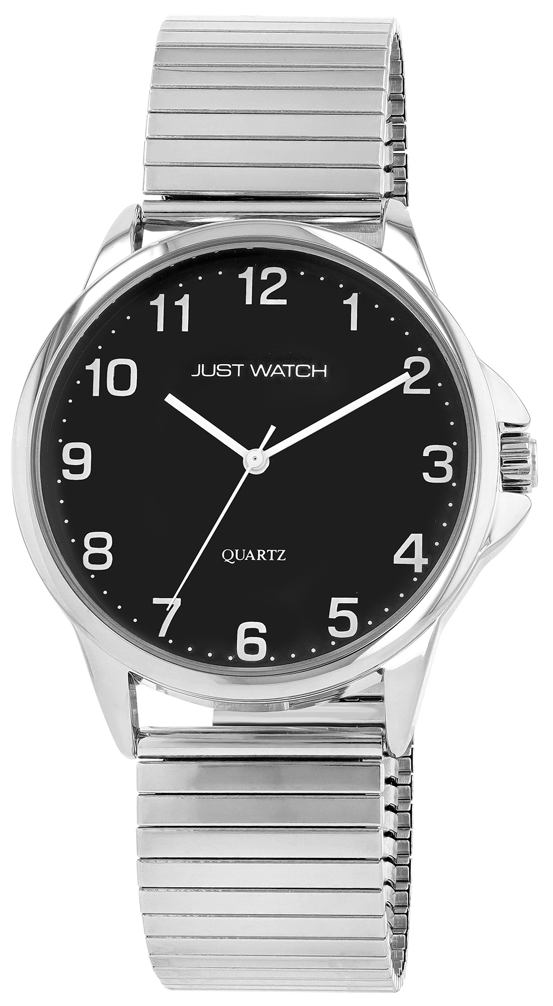 JUST WATCH "Ronny" Herrenuhr Ø 39 mm, Edelstahl Zugaband, silberfarben/schwarz