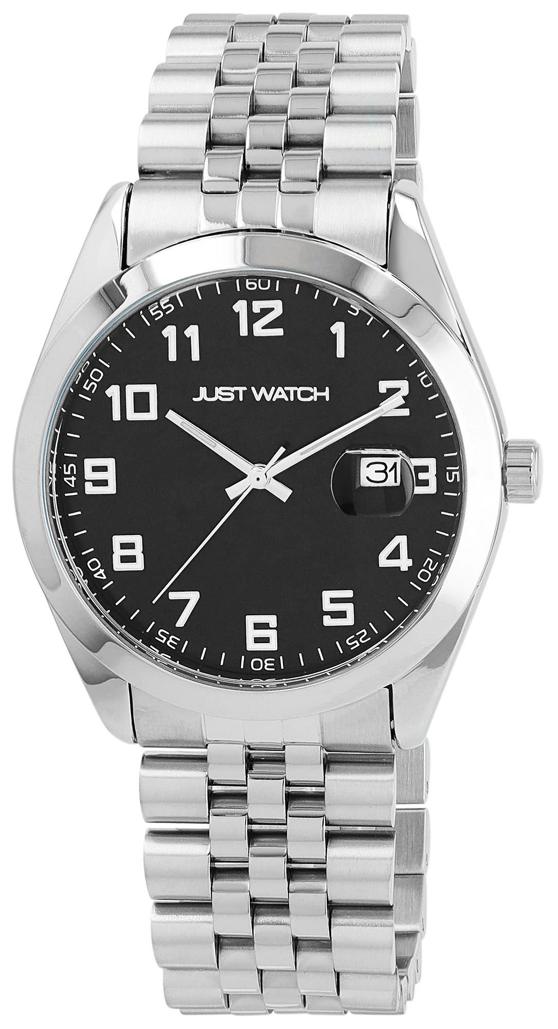 Just Watch Herrenuhr "Harald" mit Edelstahl Gliederarmband, Datumsanzeige, Ø 42 mm, 5ATM, schwarz/silberfarben