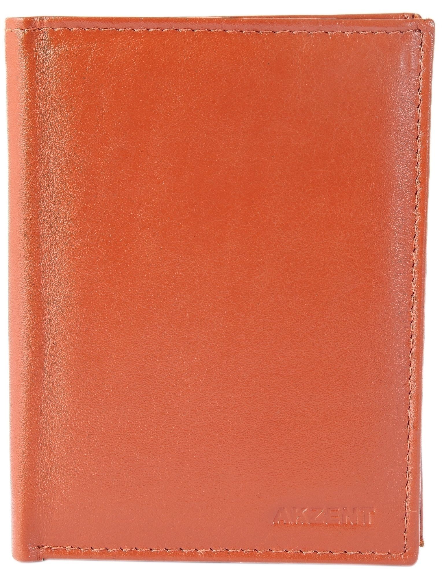 Akzent herenportemonnee van echt leer in cognac. Formaat 9 x 12 cm.