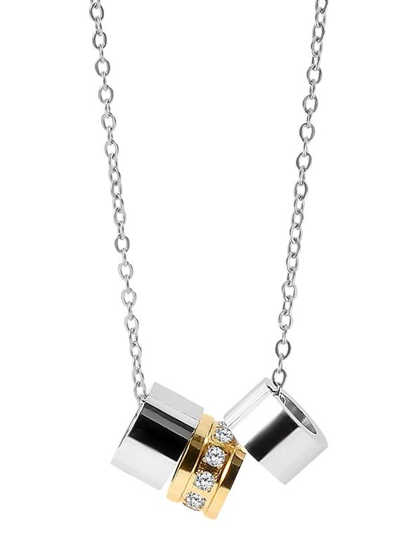 Akzent Halskette mit drei Ringanhängern, Edelstahl, silber- & goldfarben