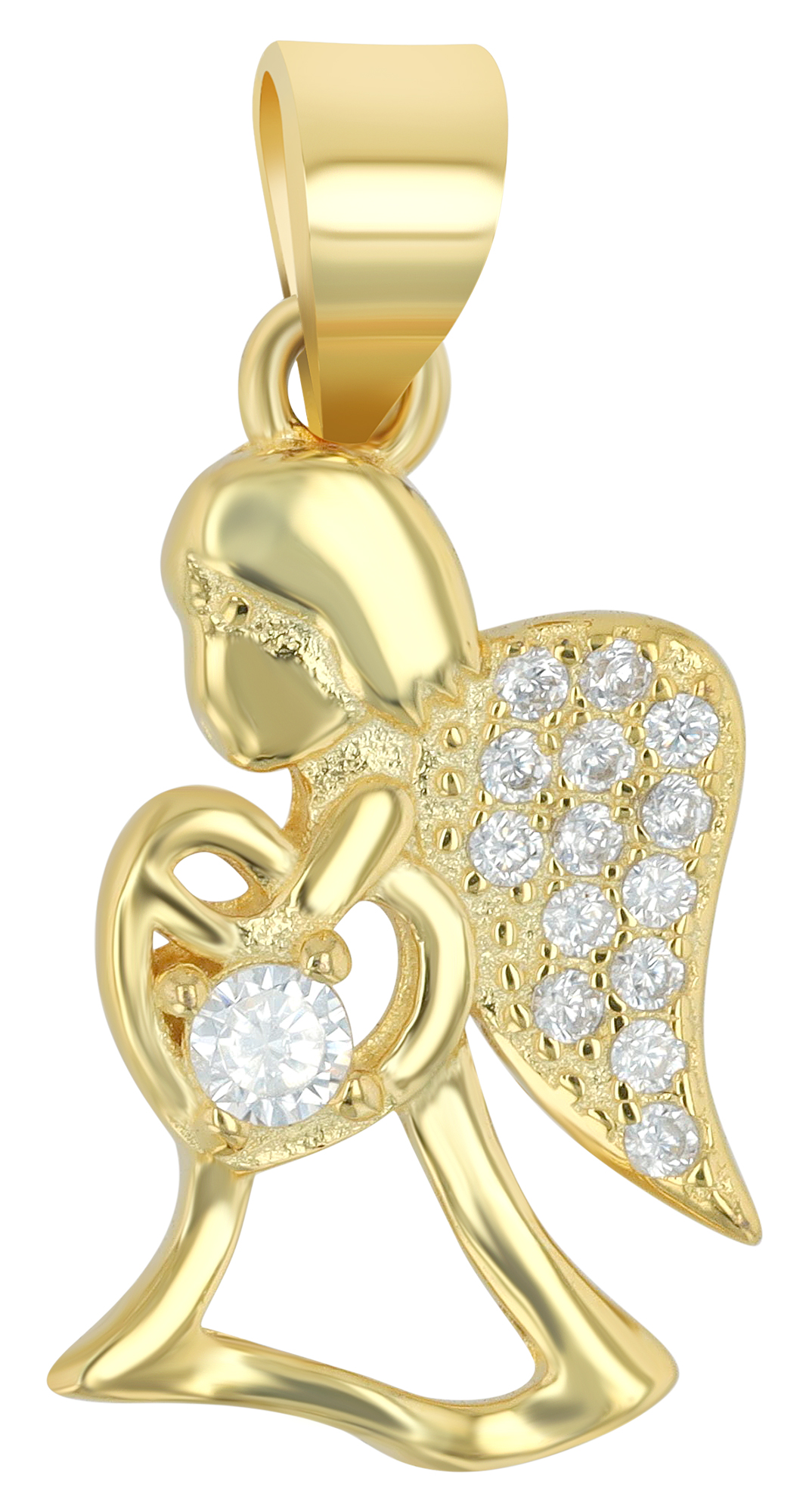 "Adriel" 925/- Echt Silber Anhänger - Engel/ Herz (o. Kette), Zirkonia, vergoldet - Kinder