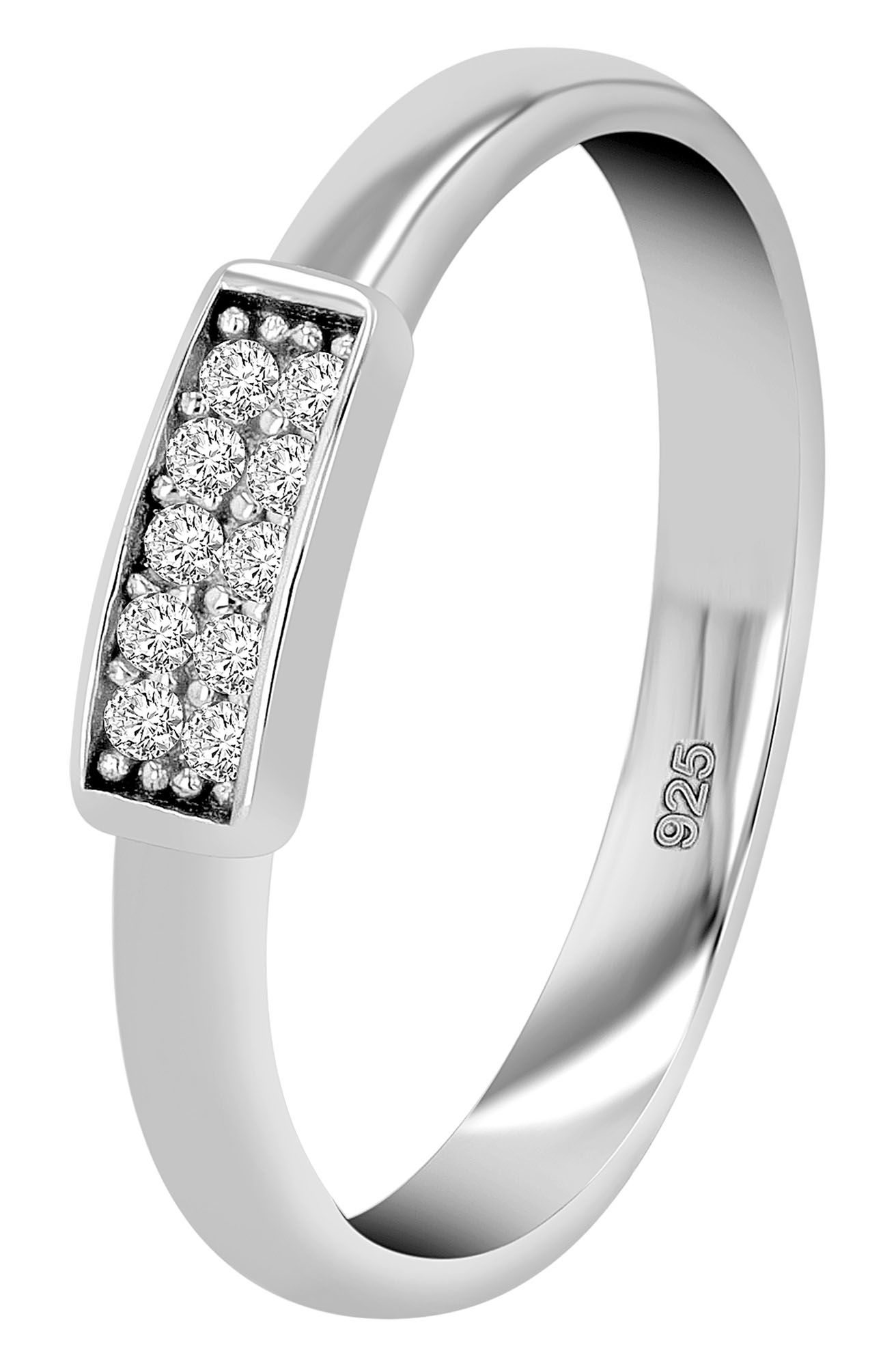 "Amica" 925/- Echt Silber Damenring, rhodiniert mit Zirkoniabesatz, Gr 56