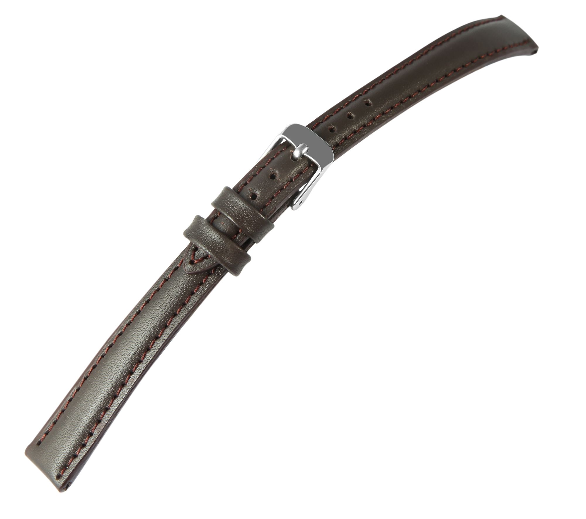 Echt lederen horlogeband met stiksels, gewatteerd, donkerbruin, 10 mm