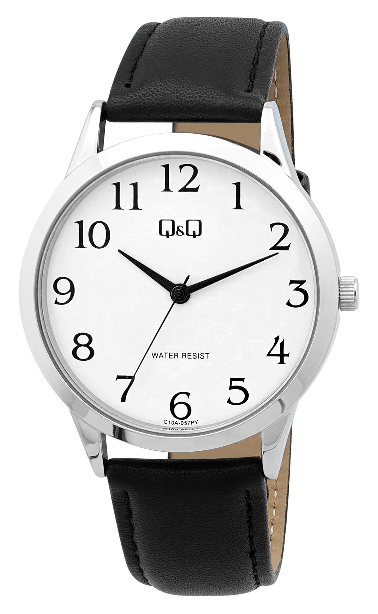 Q&amp;Q herenhorloge, imitatieleer, Ø 40 mm, zwart/zilverkleurig/wit