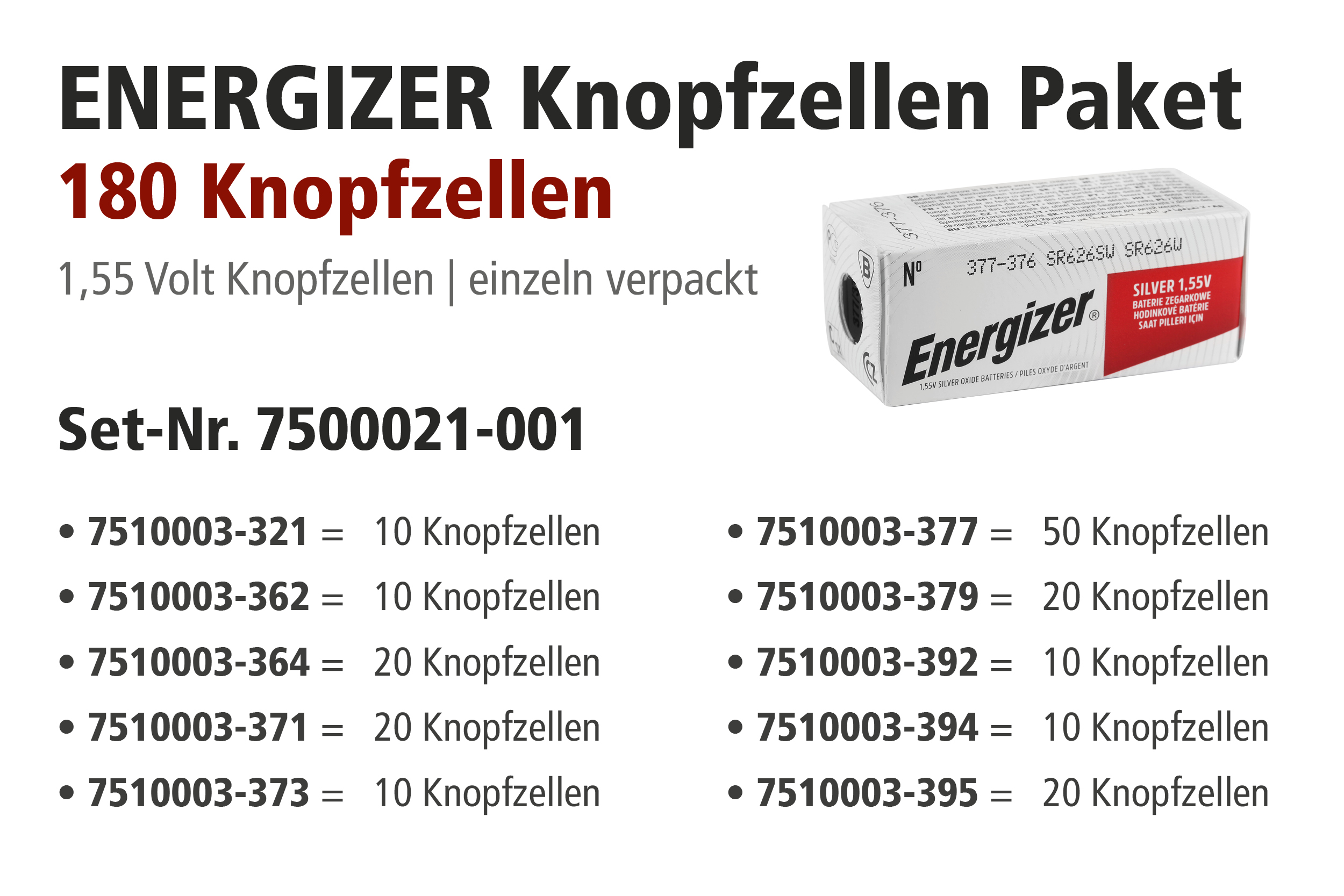 Energizer promotieverpakking met knoopcellen in display, 321 - 399