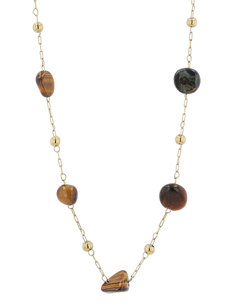 Akzent Edelstahlkette "Ceylan" mit braunen Natursteinen, goldfarben