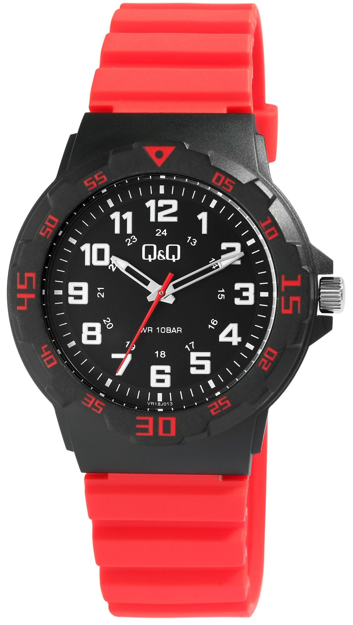 Q&Q Herrenuhr, Kunststoff, Resinband, Ø 43 mm, rot/ schwarz