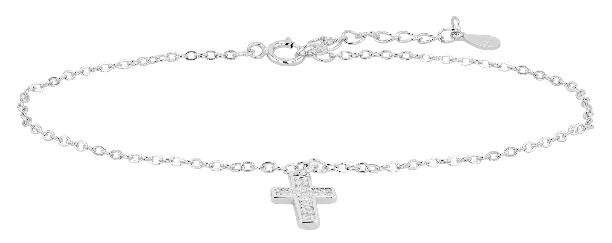 "Fiony" 925/- armband van echt zilver met hanger - kruis, zirkonia, gerhodineerd