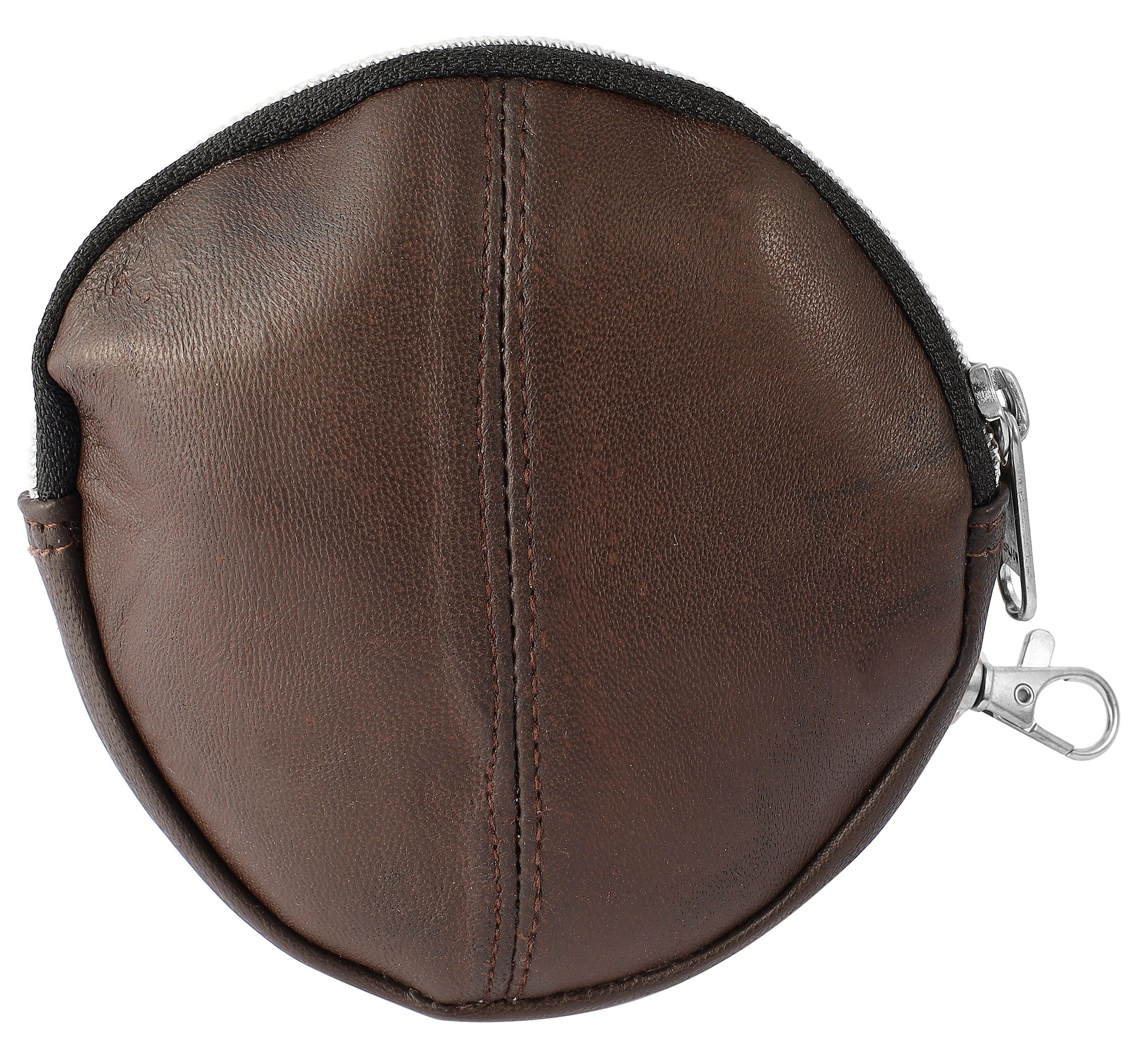 Echt Leder Mini Geldbörse rund, dunkelbraun