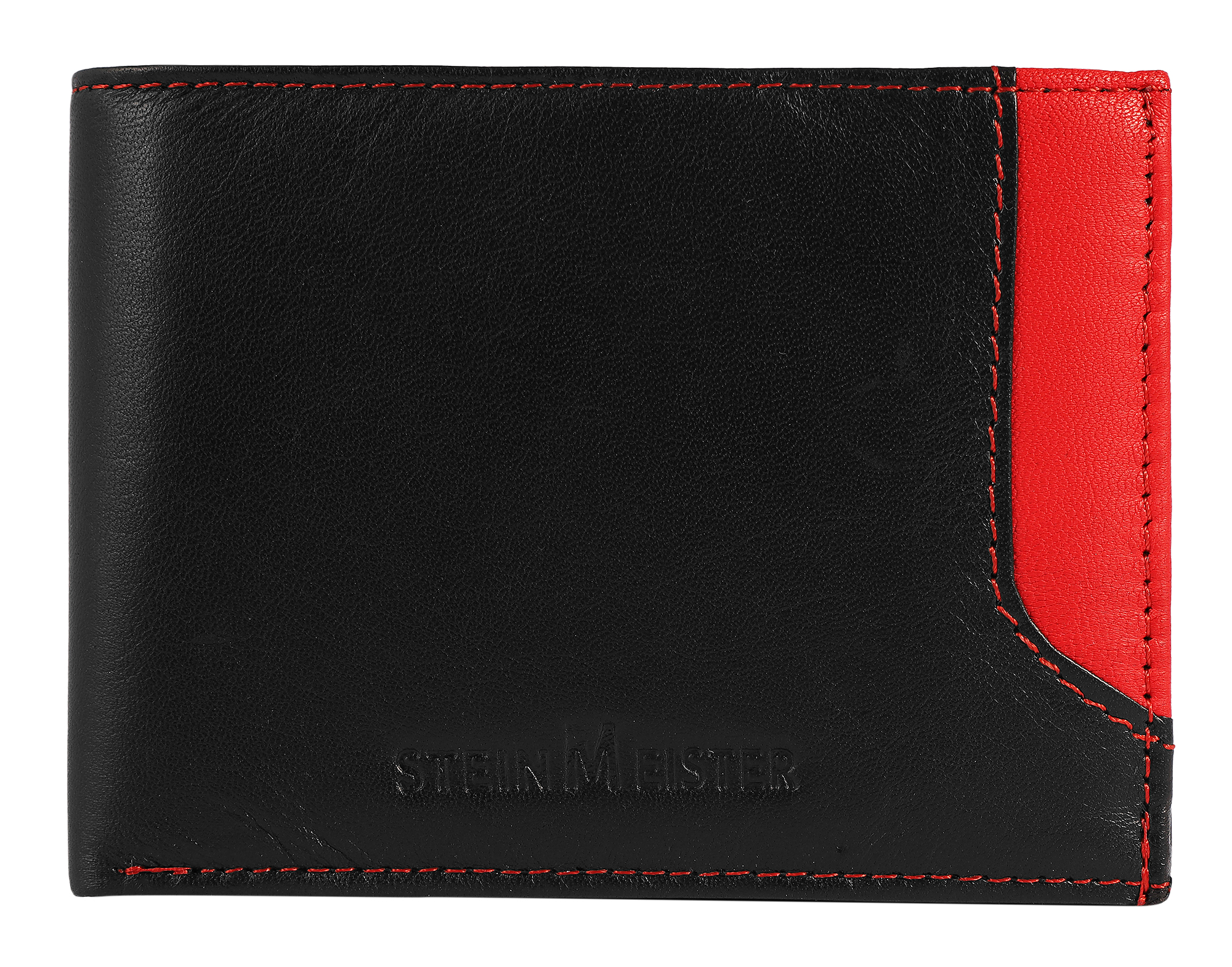 Steinmeister portemonnee van echt leer, liggend formaat, zwart/rood