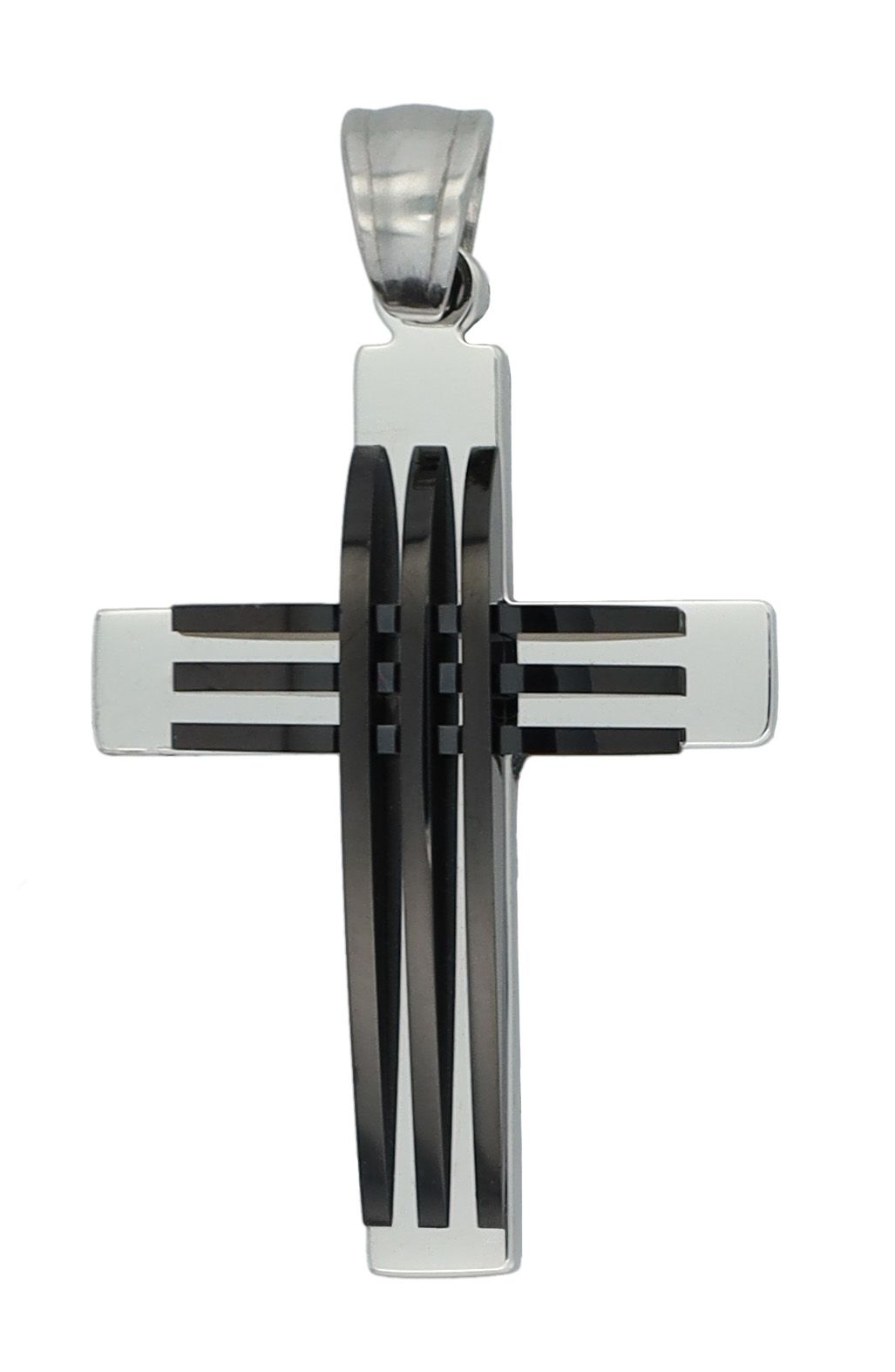 "Nyrelle" Anhänger, Kreuz aus Edelstahl, ionenplattiert & bicolor (silberfarben/schwarz)