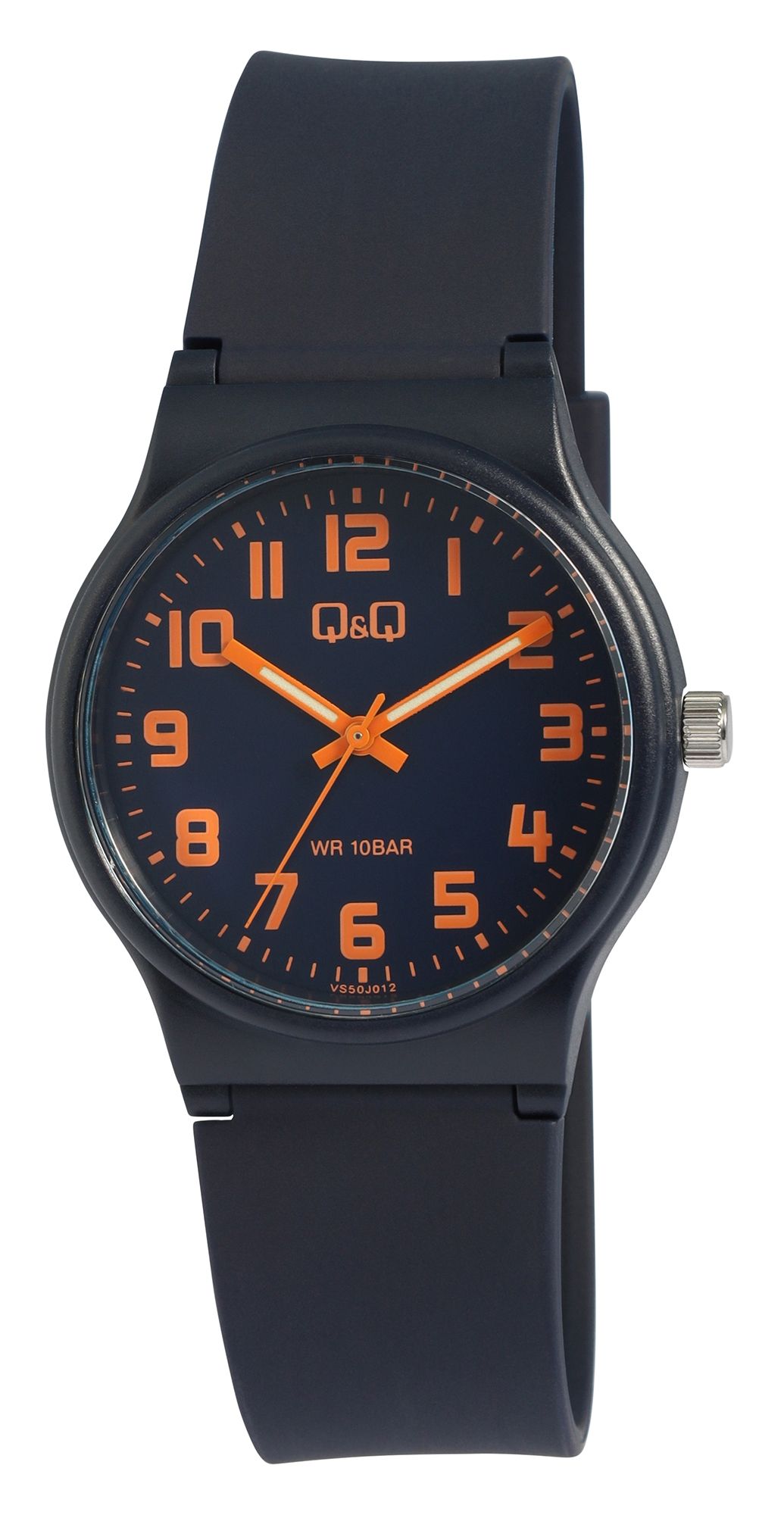 Q&amp;Q heren-/jeugdhorloge, siliconen band, Ø 38 mm, blauw/oranje