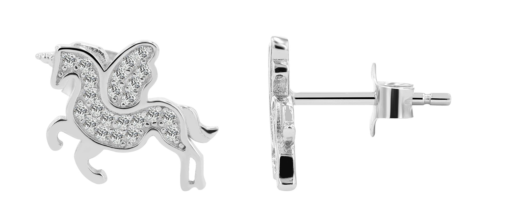 925/- Echt Silber Ohrstecker "Sophi" Einhorn, rhodiniert