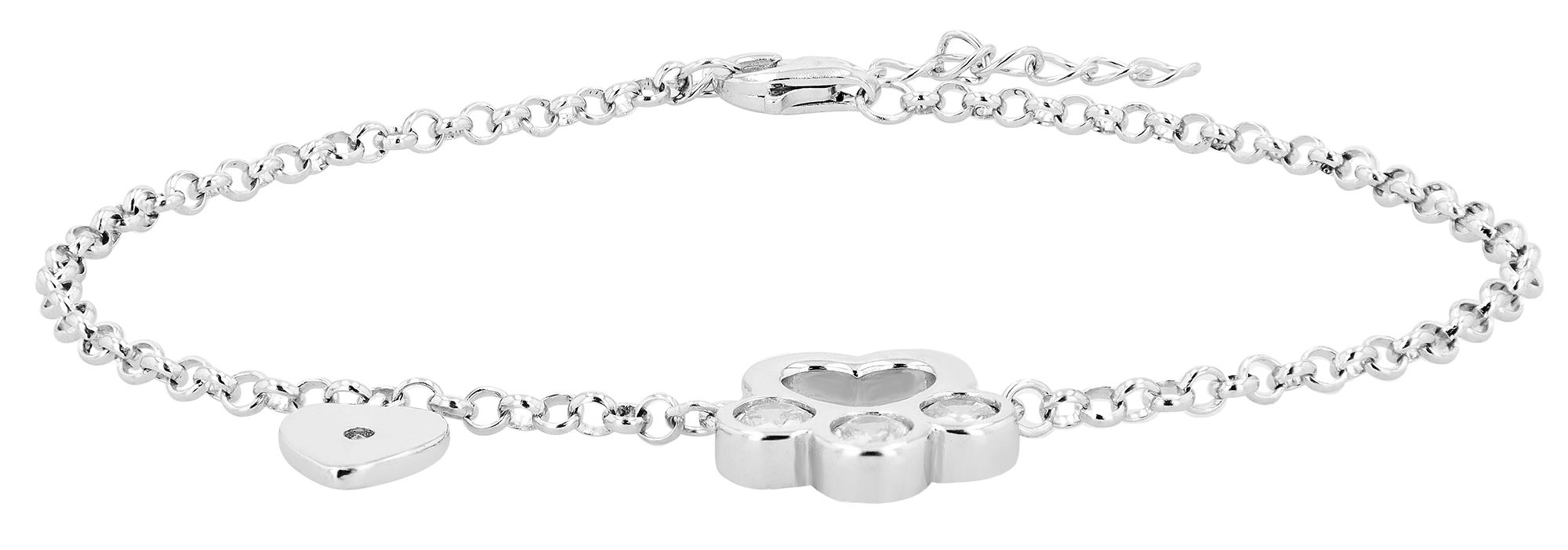 "Darling", 925/- Echt Silber Armband Pfote & Herz, Zirkoniabesatz, silberfarben, rhodiniert