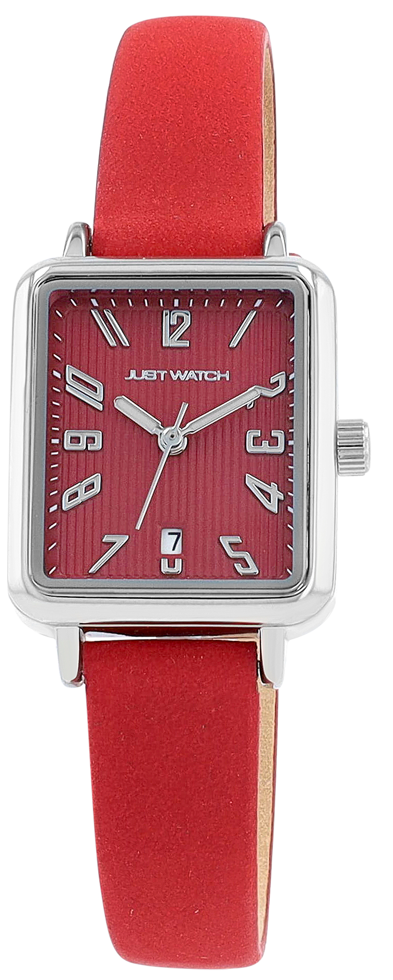 JUST WATCH Damenuhr "Aveline" mit Echtlederband, eckiges Design, rot/ silberfarben