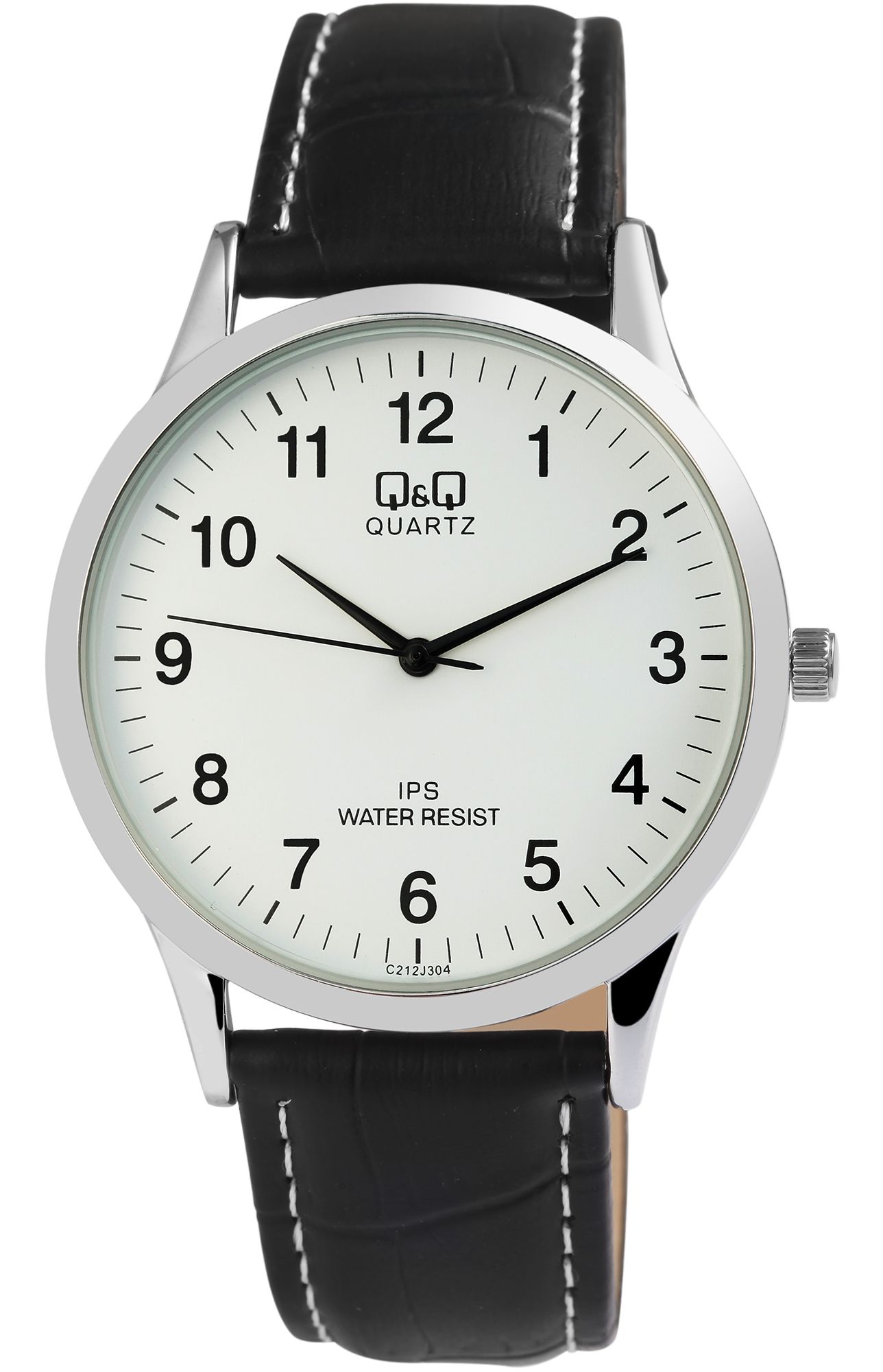 Q&amp;Q herenhorloge met imitatieleren band, zwart/zilverkleurig