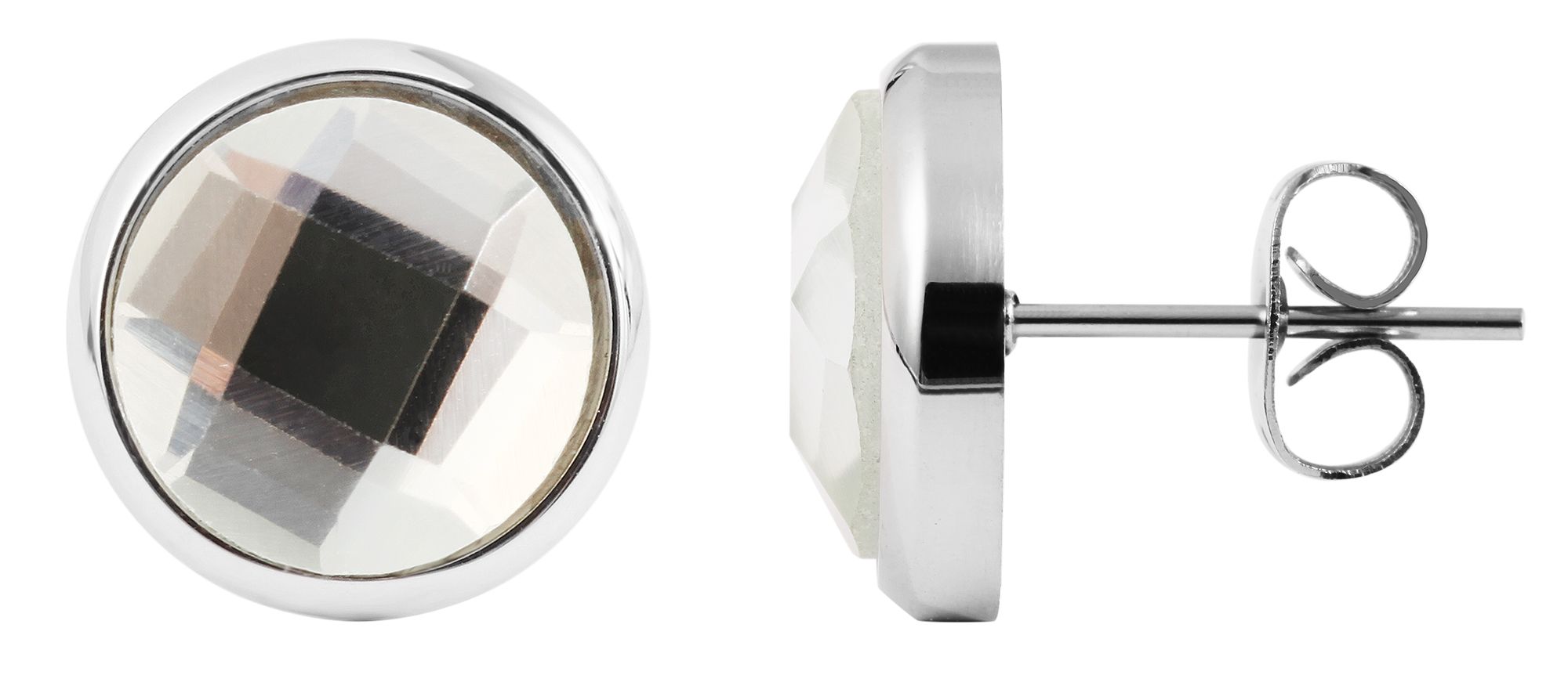 Akzent Ohrstecker mit weißem Besatz, Edelstahl, Ø 12 mm