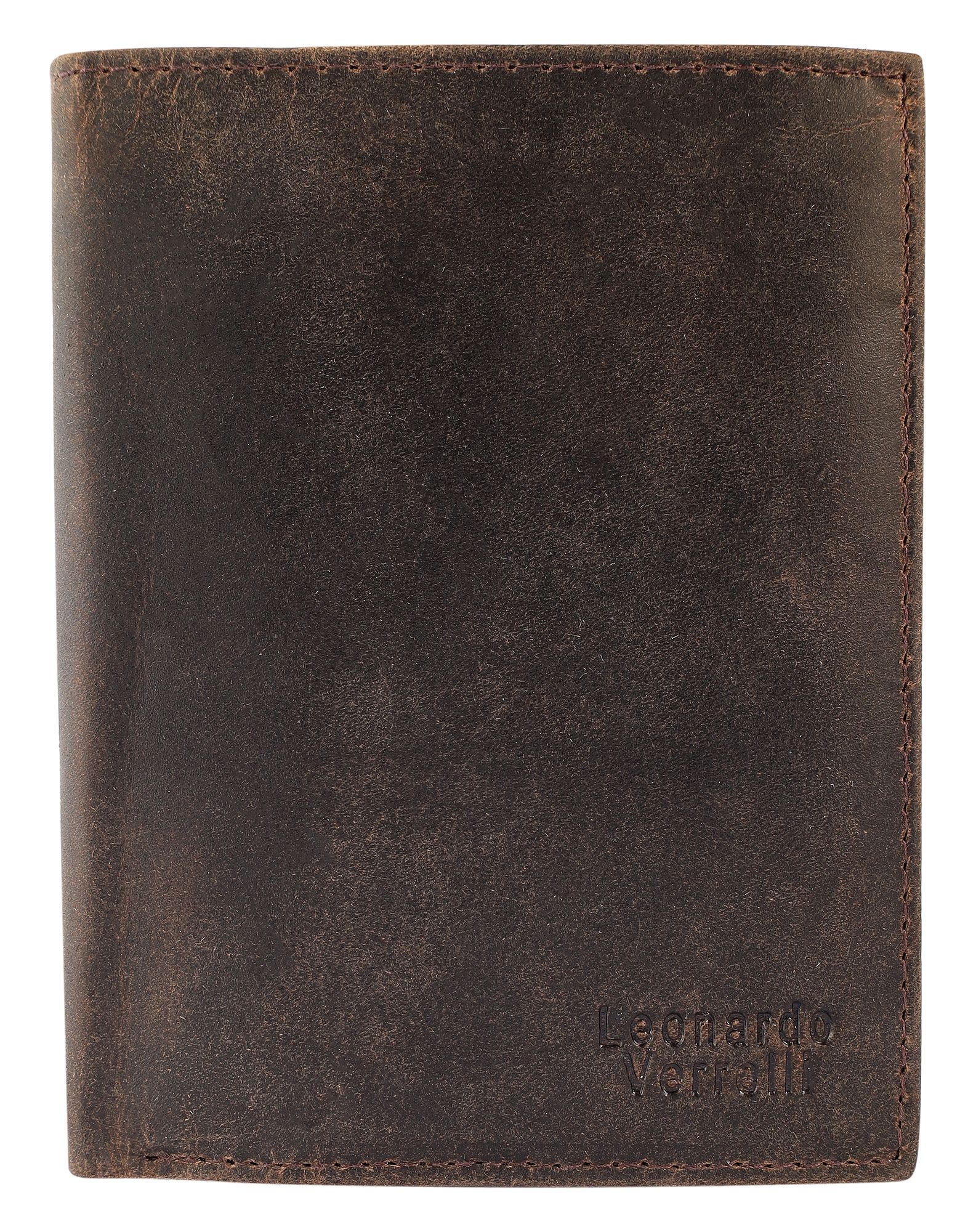 "Valerio" Leonardo Verrelli portemonnee van echt leer met RFID-bescherming, staand formaat, donkerbruin