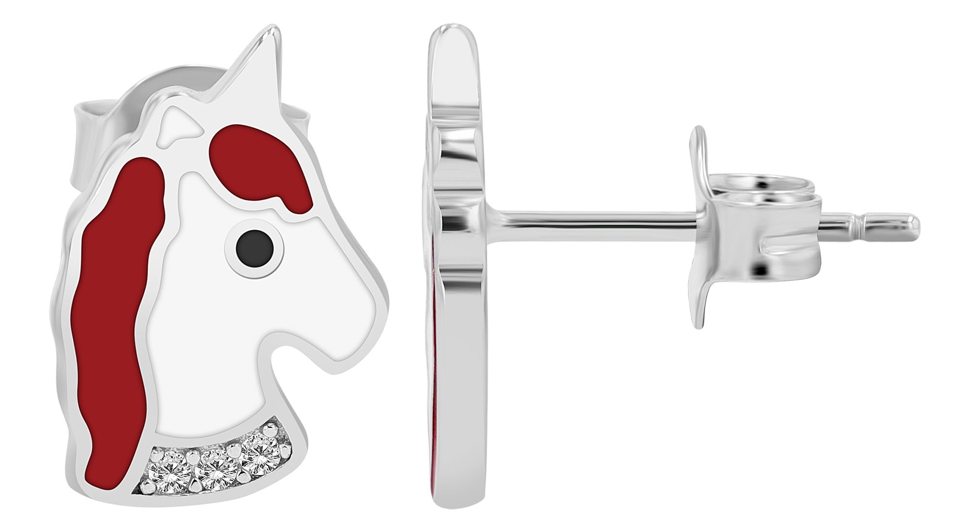 925er Echt Silber Einhorn-Ohrstecker "Leima", Emaille & Zirkonia, rhodiniert