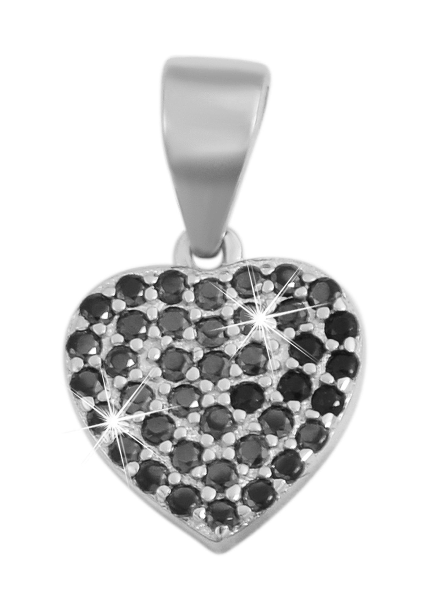 925/- echt zilveren hanger zonder ketting "Pariya", hart met zwarte zirkonia stenen, 925/gerhodineerd