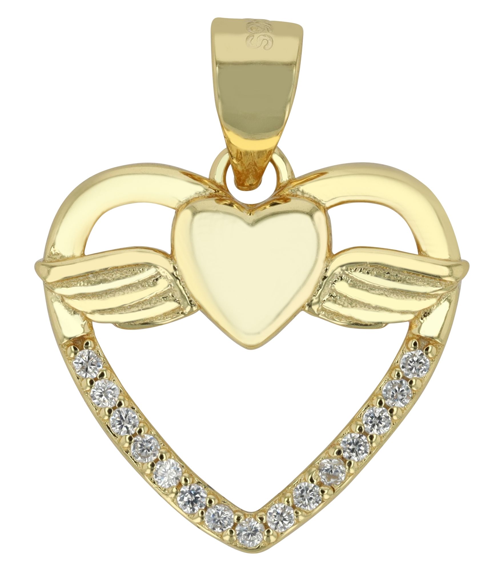 "Gulisa" - Herz mit Flügel und Besatz, 925er Echt Silber Anhänger goldfarben