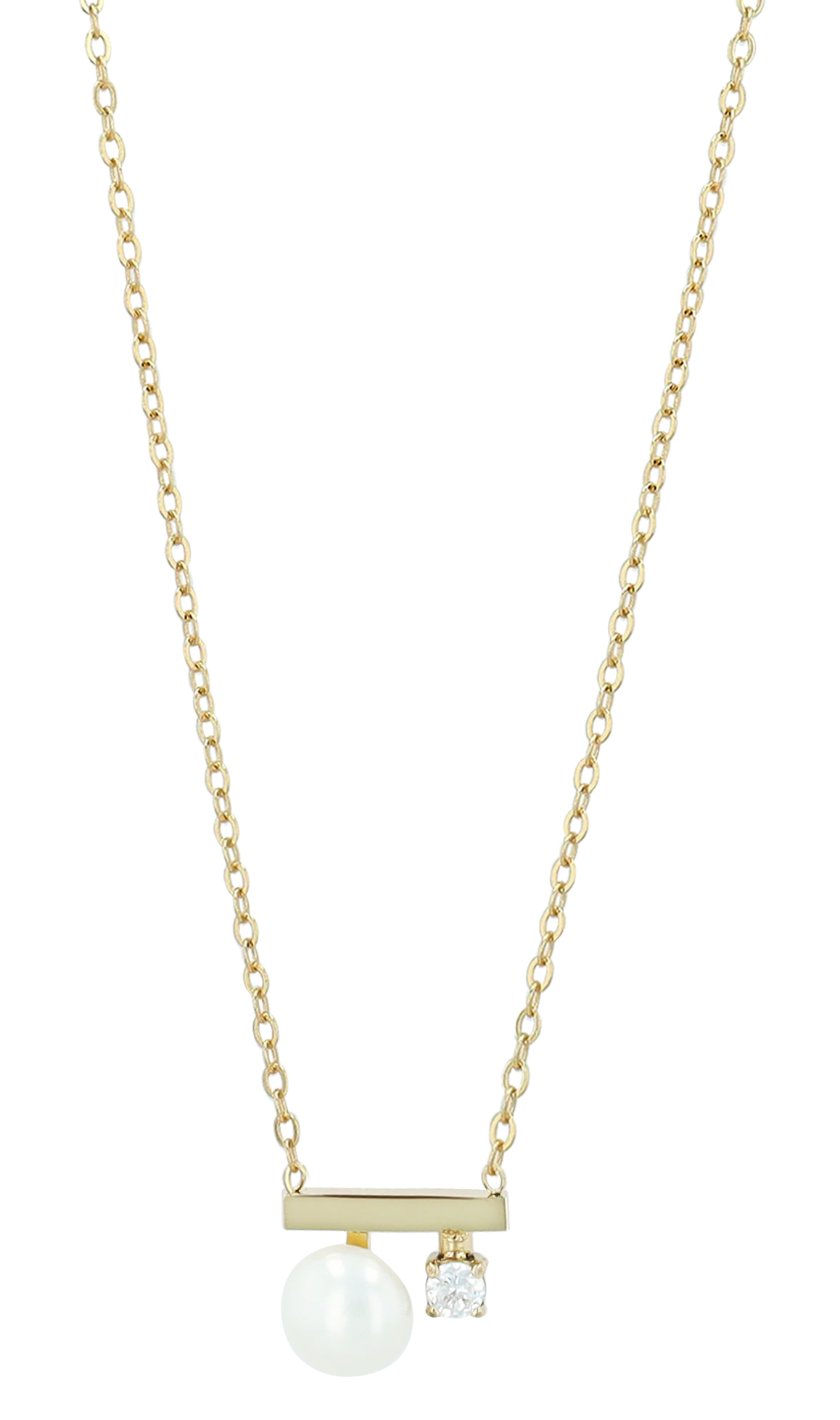 "Cara" Edelstahkette mit Anhänger, Süßwasserperle 42 cm + 5 cm