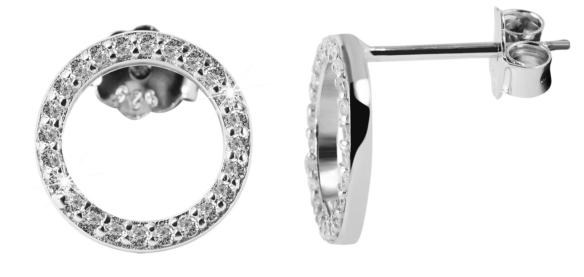 "Ruth" 925/- Echt Silber Ohrstecker rund, Zirkoniabesatz, silberfarben rhodiniert