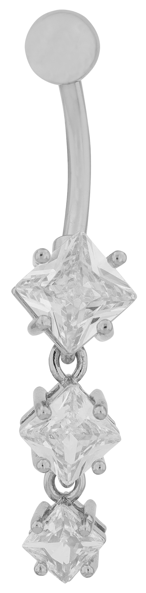 "Mirinda" Edelstahl-Bronze Bauchnabelpiercing, Stablänge 11 mm/ Stabstärke 2 mm, Zirkonia, silberfarben