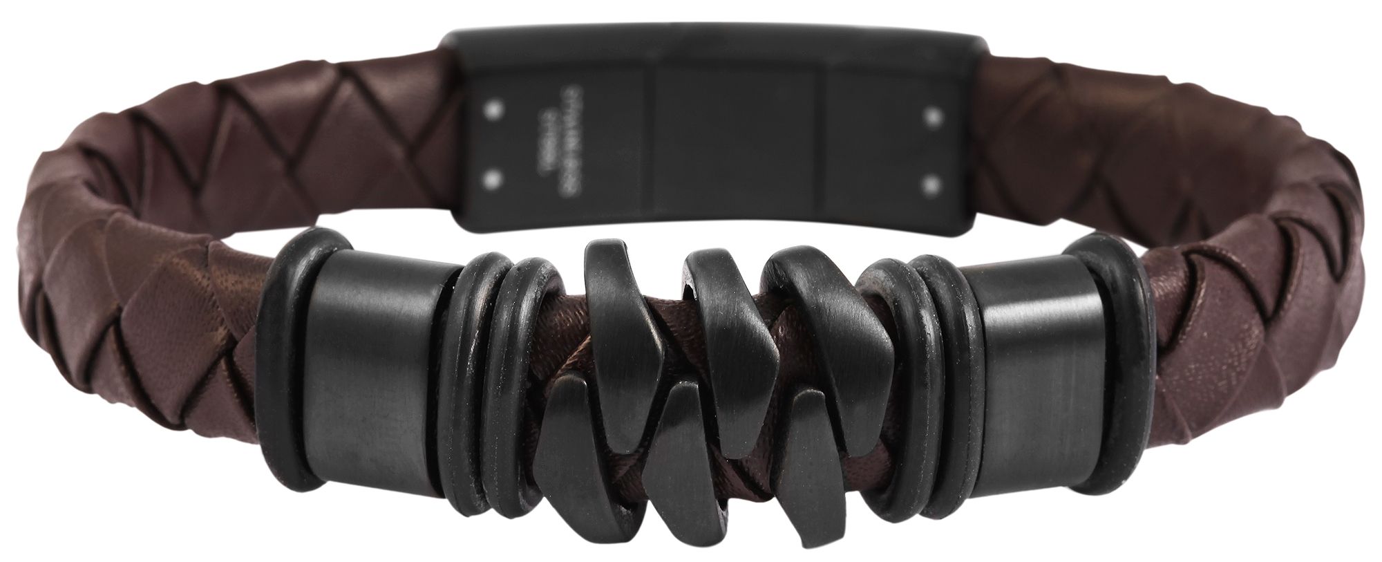 Accent echt lederen band met roestvrij stalen element, bruin en zwart