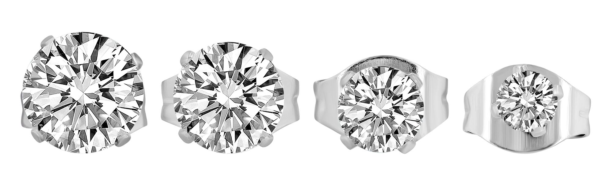 "Lugia" accent oorbellen van roestvrij staal, rond, set van 4, zirkonia Ø 3, 4, 5 en 6 mm