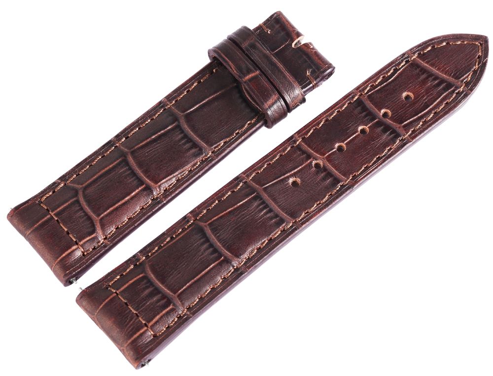 Carucci Basic armband van echt leer in donkerbruin, krokodil, gevoerd, 22 mm