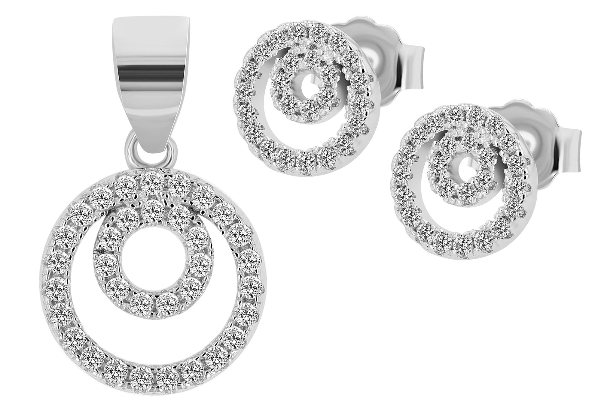 925/- echt zilveren sieradenset "Sinead" met ronde oorbellen &amp; hanger, gerhodineerd