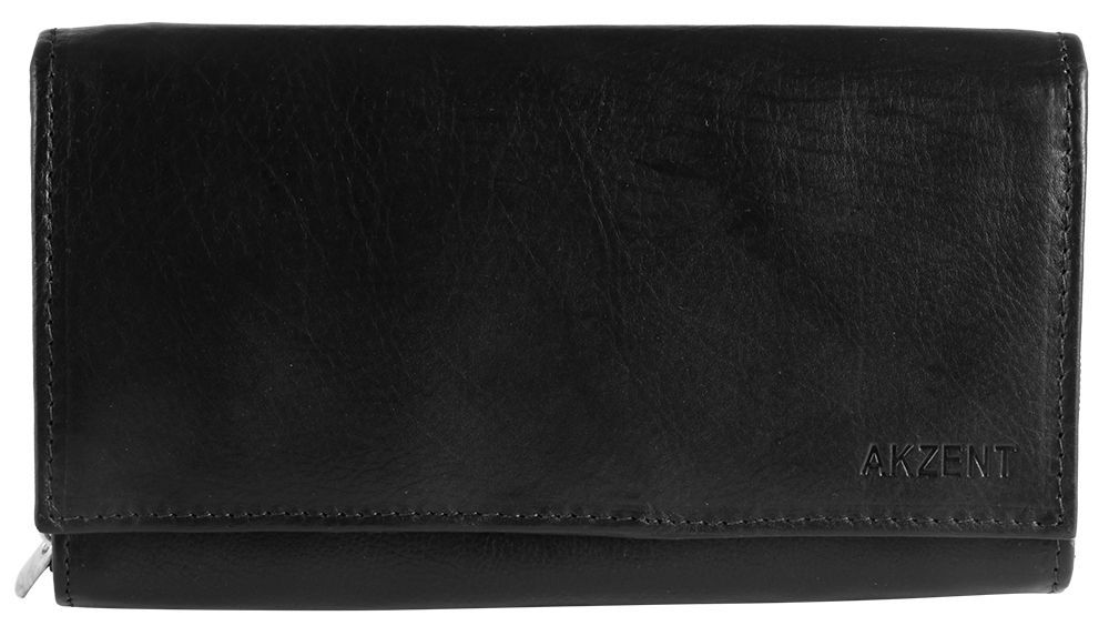 Akzent dames portemonnee van echt leer. Afmeting 17 x 10 cm in zwart