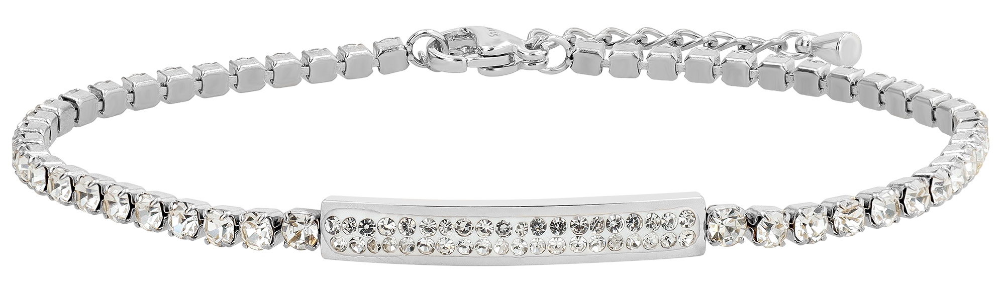 "Juna" Tennisarmband mit Vollbesetzte ID-Platte, 16,5 + 4 cm