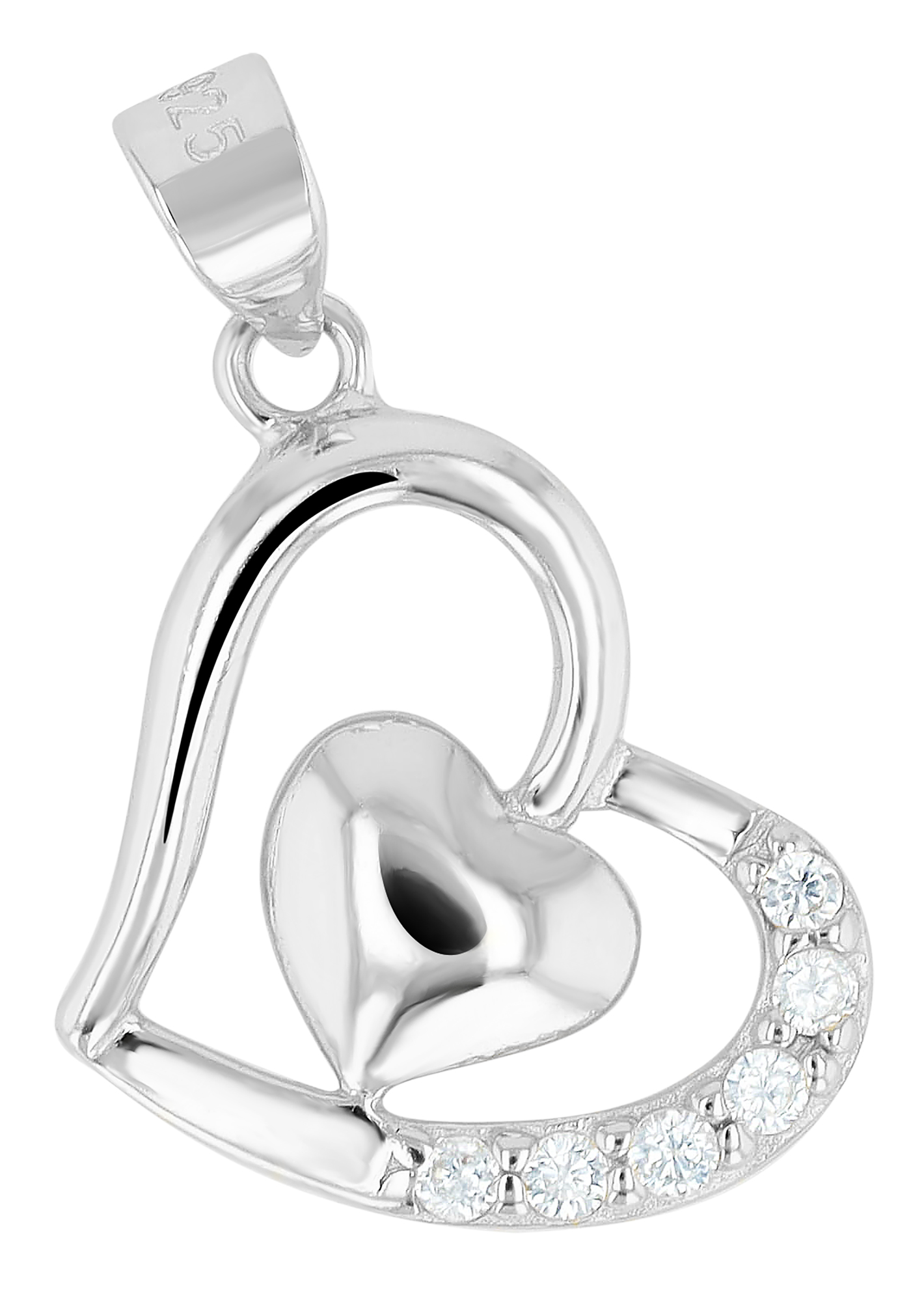 "Banja", 925/- Echt Silber Anhänger Herz mit Zirkonia, silberfarben rhodiniert