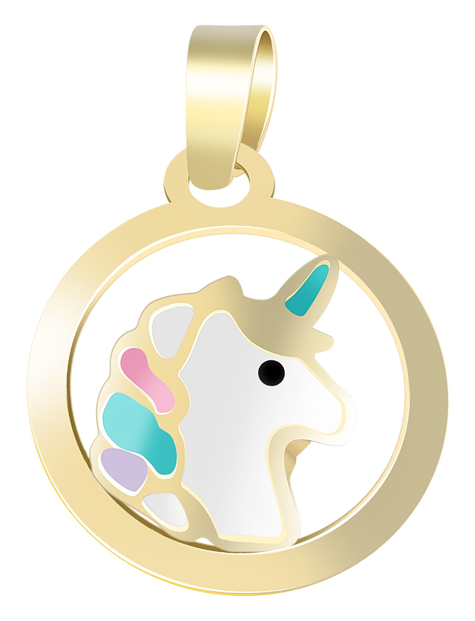 333/- Gold Anhänger "Linila, Einhorn mit Emaille, Gelbgold, 8 Karat, Kinder