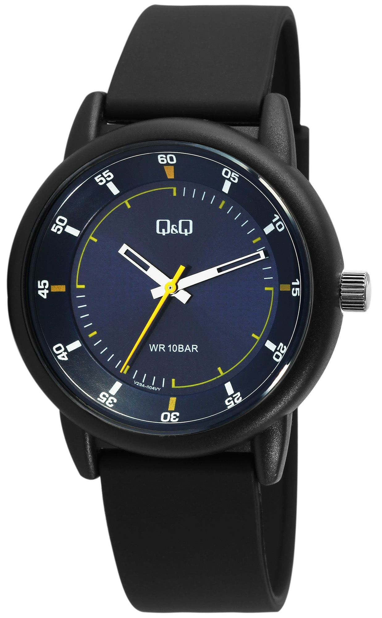 Q&amp;Q herenhorloge met siliconen band, Ø 42 mm, zwart/blauw