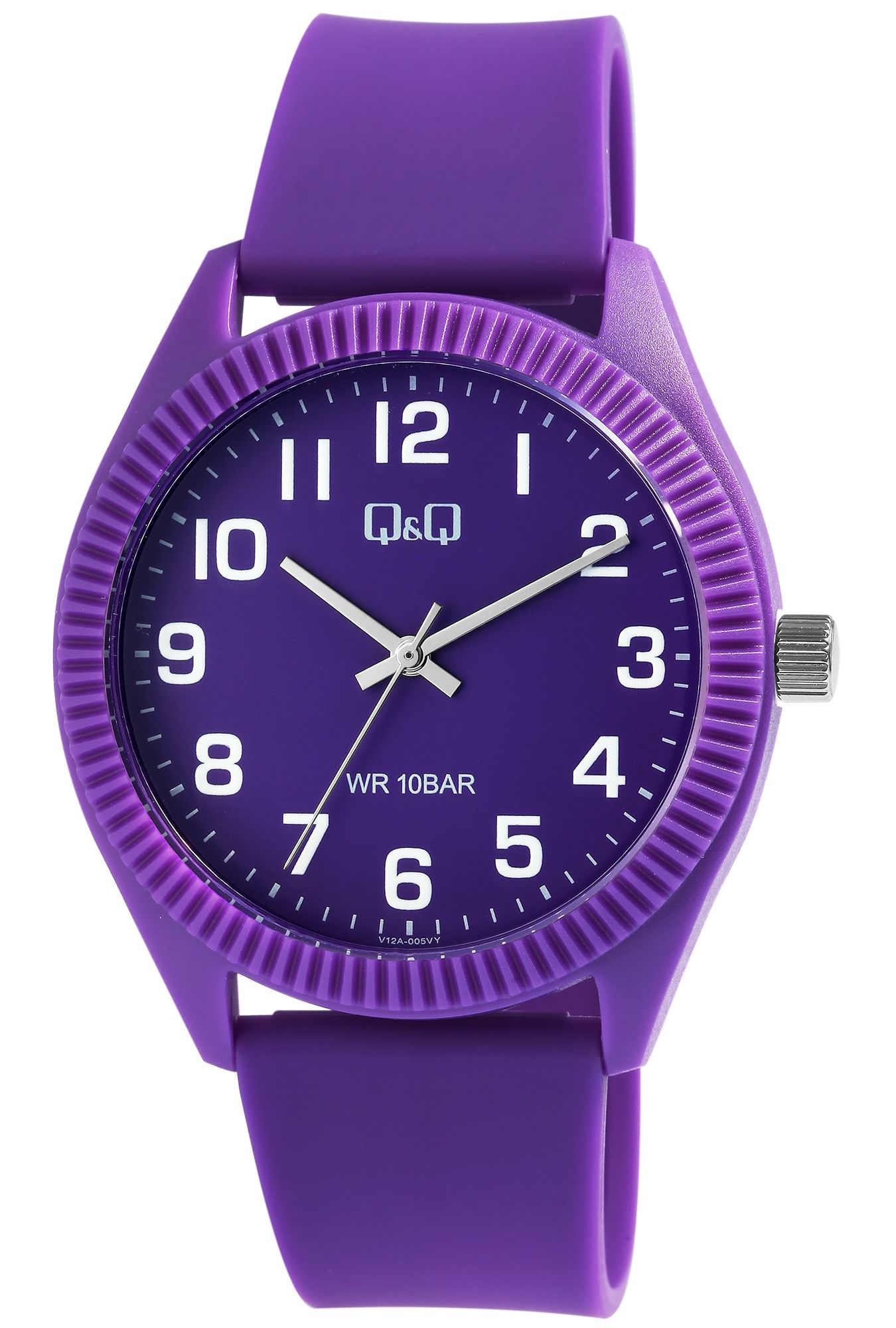 Q&amp;Q dameshorloge met siliconen band, 10 bar, paarse kleur