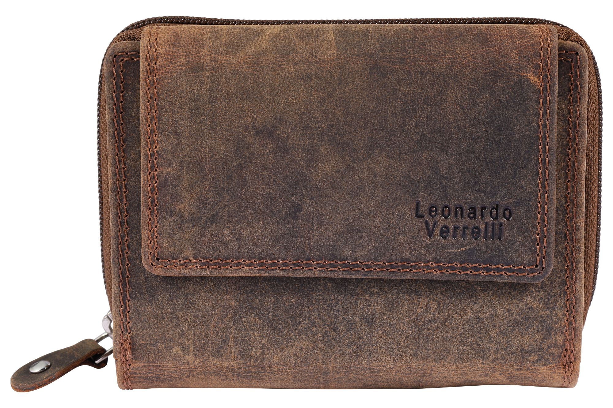 Leonardo Verrelli Echtleder (Hunter) Damen Geldbörse, Querformat, RFID, braun