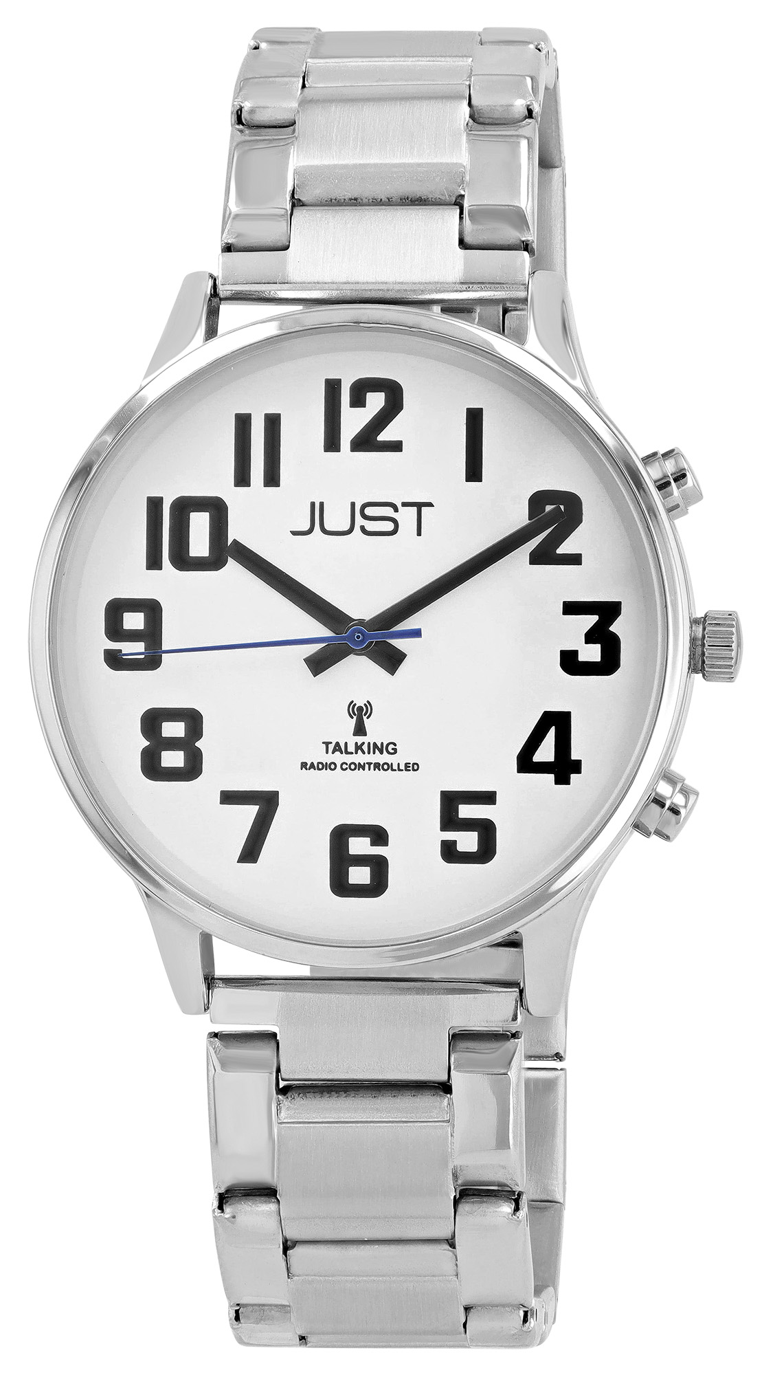 Just "VITA Voice" sprechende Funk-Uhr Ø 41 mm, Edelstahl Gliederarmband, silberfarben/weiß