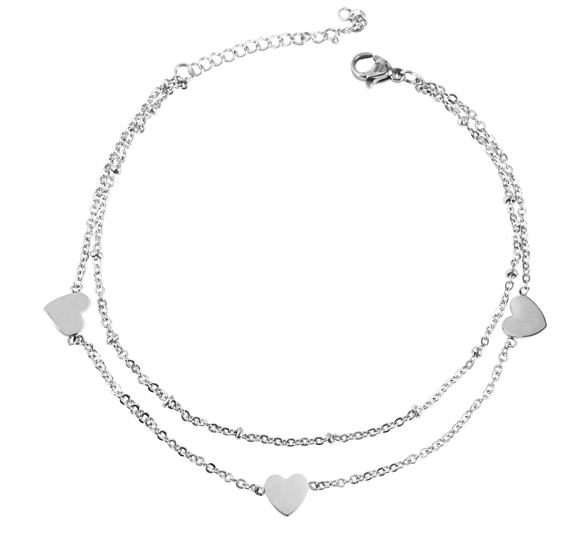 Akzent Edelstahlfußkettchen, Herzanhänger, silberfarbig