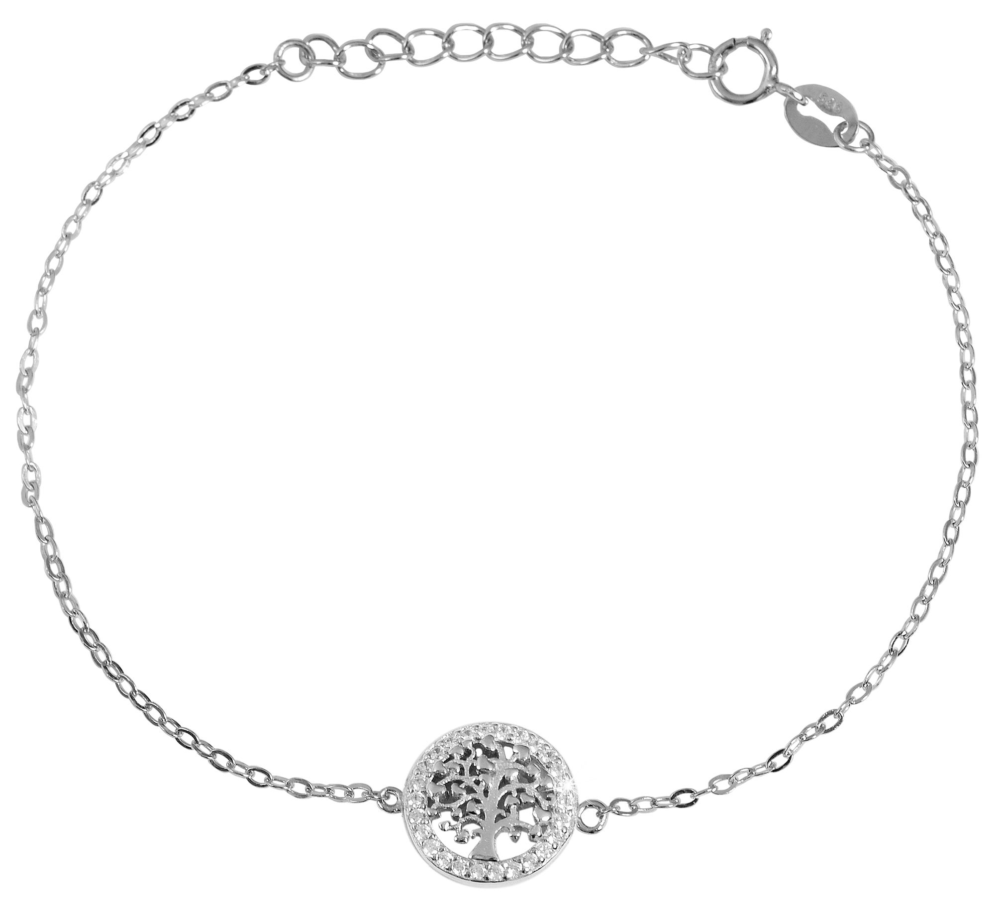 925/- Echt Silber Armband "Gordana", Zirkoniabesatz, Lebensbaum, rhodiniert