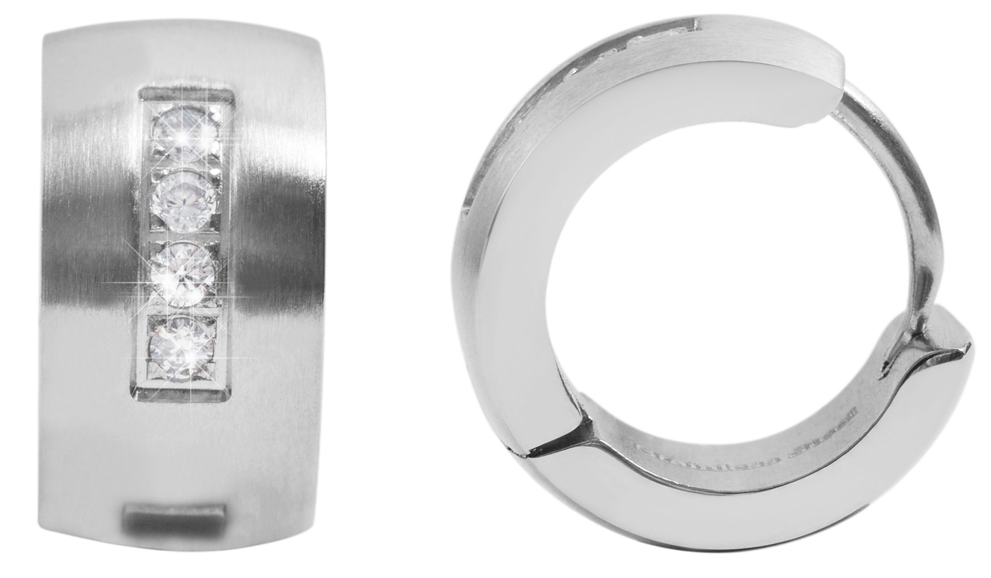 Accent roestvrijstalen scharnierende hoepel oorbellen met sierrand, zilverkleurig