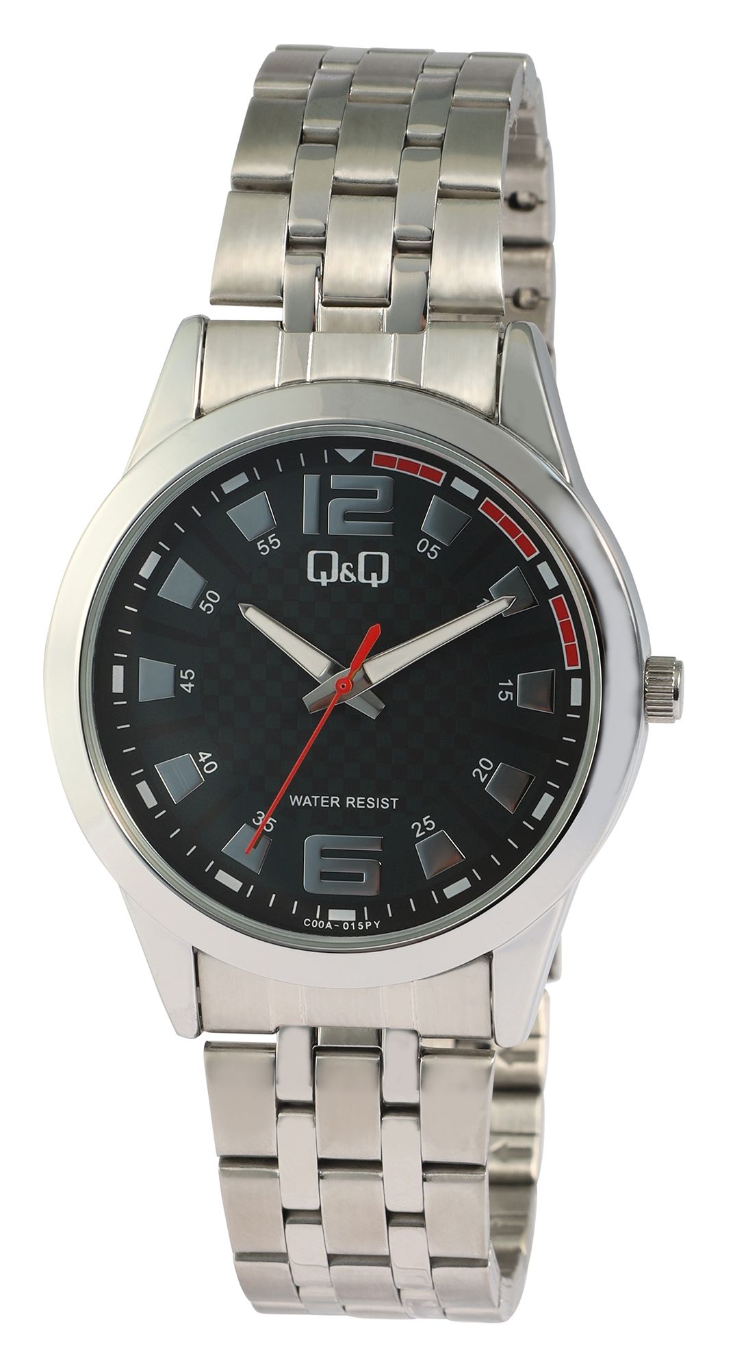 Q&amp;Q herenhorloge met roestvrijstalen armband, Ø 40 mm, zilverkleurig/zwart