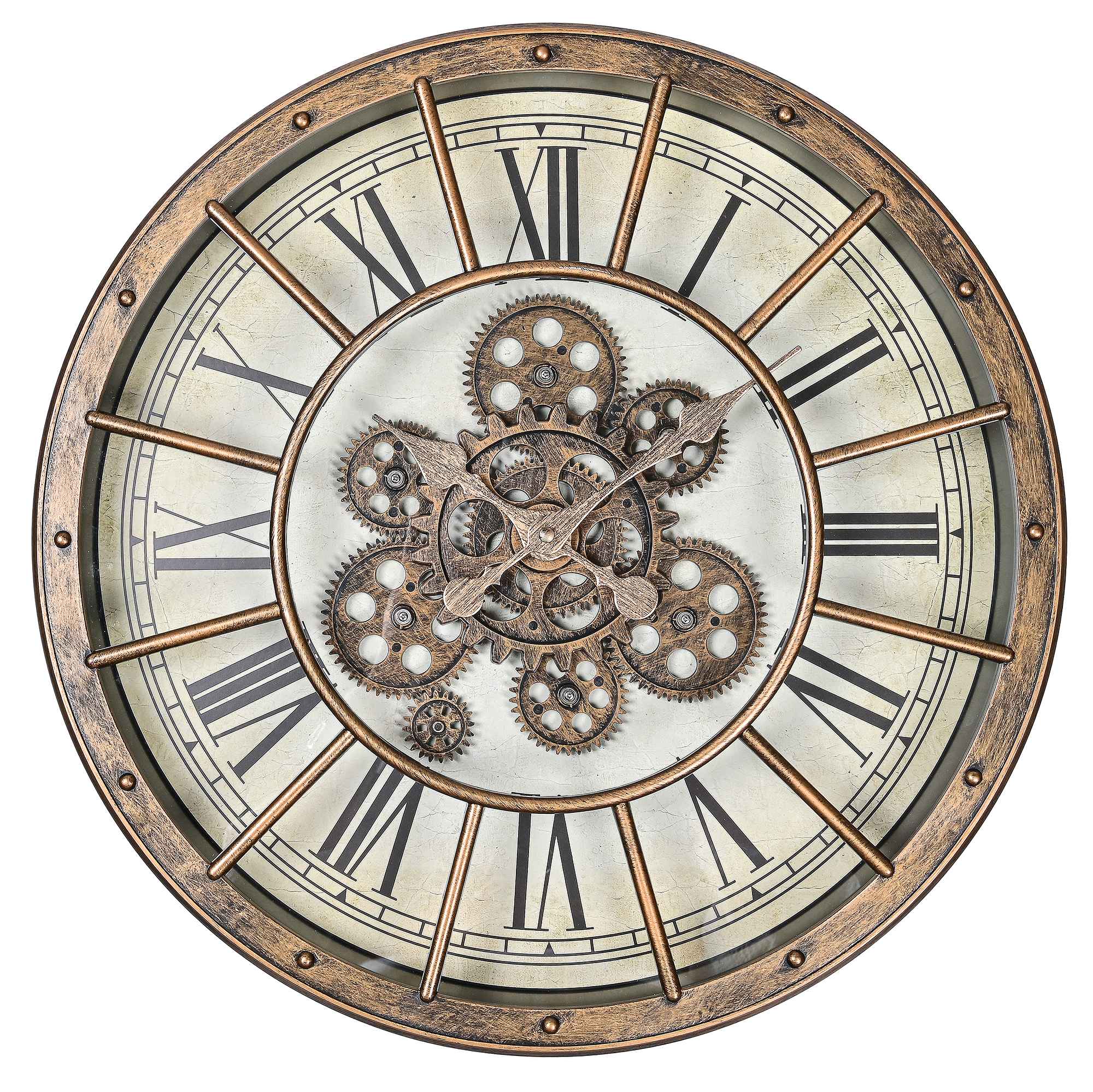 Skelett-Wanduhr im Industrial-Vintage-Look  Ø 45 cm, roségoldfarben/ beige